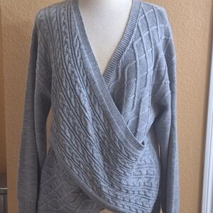 Women's Gray Cable Knit Wrap Sweater